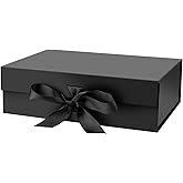 DaiJoob Black Gift Box with Lid for Presents 10.5x7.5x3.1 Inches | Box with Magnetic Closure and Ribbon for Keepsake, Birthday, Christmas, Groomsmen, Wedding Gifts, 1-Pack