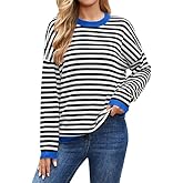 WANGZHI Womens Sweater Casual Knitted Striped Sweatshirt Long Sleeve Lightweight Cute Pullover Tops Trendy 2025 Fall