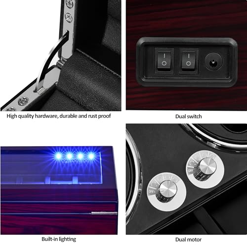 ANWBROAD Watch Winder for Automatic Watches 4+6 Watch Rotator and Storages with Super Quiet Motor LED Backlight Watch Turner Piano Paint Watch Turner 4 Rotating Modes UJWW002R