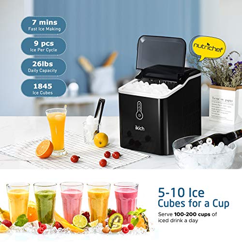 IKICH Ice Maker Countertop, 26lbs 24Hrs, 9 Cubes Ready in 7mins