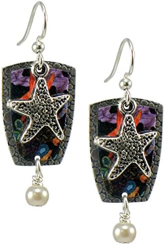 Earth Dreams Painted Sea Star Drop Earrings by Gardella USA Plated Surgical Steel Wires