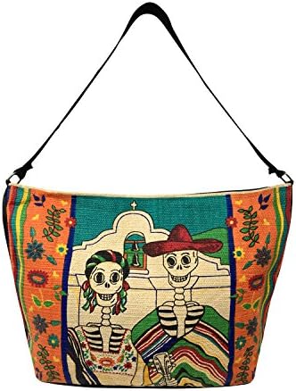 SpiritStar Sugar Skull Purse: Day of the Dead Inspired Daily Travel Bag Made with 100% Cotton
