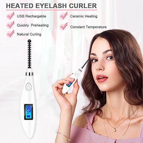 Electric Eyelash Curler, Acavado Heated Eyelash Curler【2019 New Version】Ceramic Constant Heating, Temperature Digital Display, USB Rechargeable, Natural Long Lasting for Women Routine Makeup (White) - Thumbnail 4