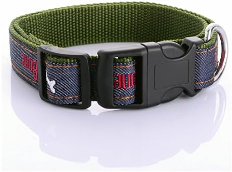 Fragralley Classic Denim Dog Collars for Small Medium Large Dogs, 4 Color Soft Comfy Adjustable Collars, Neck 13"-22", Training Walking Running (MEDIUM (1" Width x 13"-22" Neck ), Olive Green)