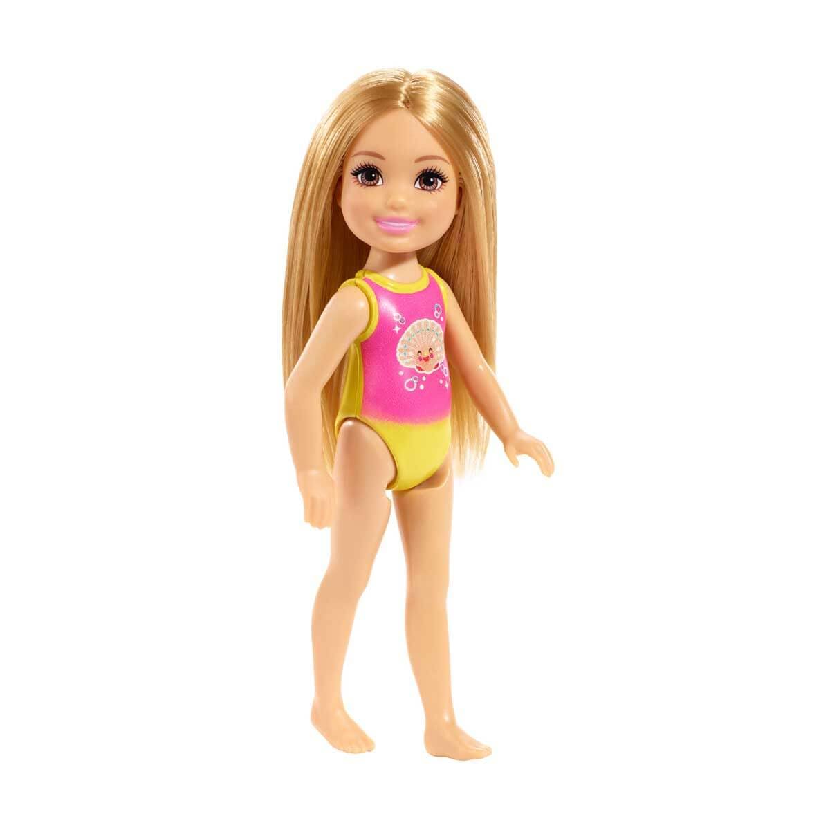 Barbie Club Chelsea Beach Doll, 6-inch, Pink and Yellow Sea Shell Bathing Suit