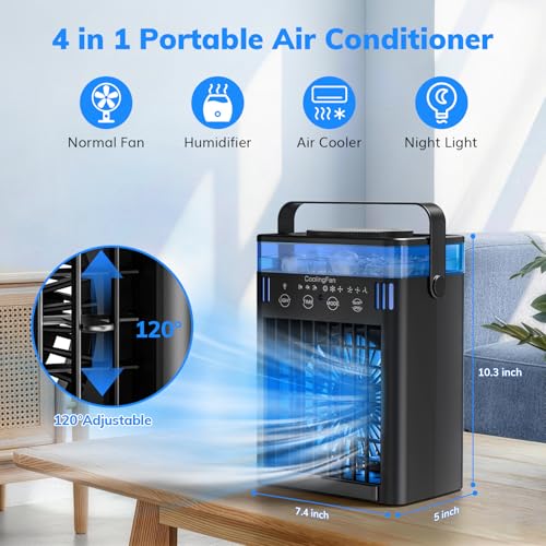 Portable Air Conditioner, Mini Air Conditioner Portable Cooling Fan with Remote Control, 3 Wind Speed & 3 Mist Level & 2-8H Timer Evaporative Air Cooler for Home Office Room, Black