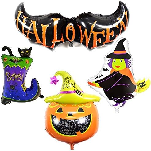 Different Design Shape Happy Halloween Aluminum Foil Bat Pumpkin Witch Cat Party Supplies Decoration