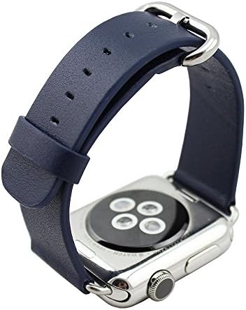 Vaste Iwatch Bands 42 Mm Genuine Leatther Apple Watch Strap Belt Replacement with Round Buckle and Metal Connector for Apple Iphone Watch Sport Version Apple Watch Stainless Steel Band(blue)