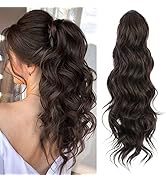 DeeThens Ponytail Extensions Claw 20 inch Long Wavy Ponytail Hair Piece Claw Clip Synthetic Pony ...