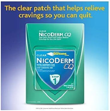Clear Nicoderm CQ 21 mg Nicotine Patch Smoking Cessation - 21 Patches (3 Weeks Supply) Step 1 - Total 42 Patches by NicoDerm CQ