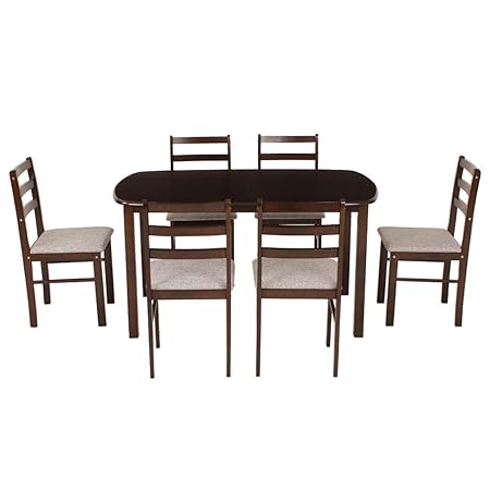 Woodness Peony Six Seater Dining Table Set (Matte Finish, Wenge) - Oval