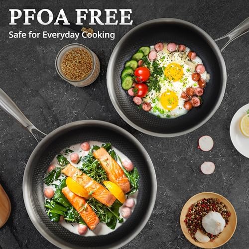 KOKHUB Stainless Steel Frying Pan with Lid, 28cm Nonstick Honeycomb Skillet, Non Toxic Cookware Pan for Induction, Electric and Gas Hob, Dishwasher/Oven Safe, PFOA Free