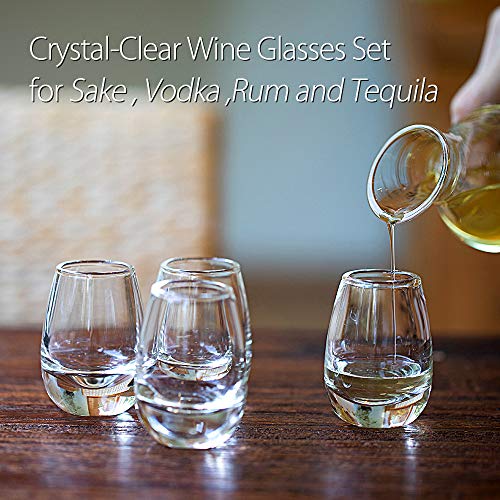 ZENS Sake Cups Glasses,Clear Cute Sake Shot Cups 1.35 Once Set of 4 for Japanese Sake Bottle Cold Liquor with Heavy Base Design