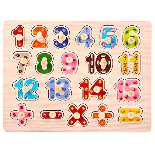 Kids Wooden Peg Puzzles Play Set - Alphabet ABC Numbers 123 Puzzles Board - Pegged Puzzles for Toddler Children Learning Educational Puzzles Toys Gift for 1 2 3 Year Olds Toddlers Boys and Girls - Thumbnail 5