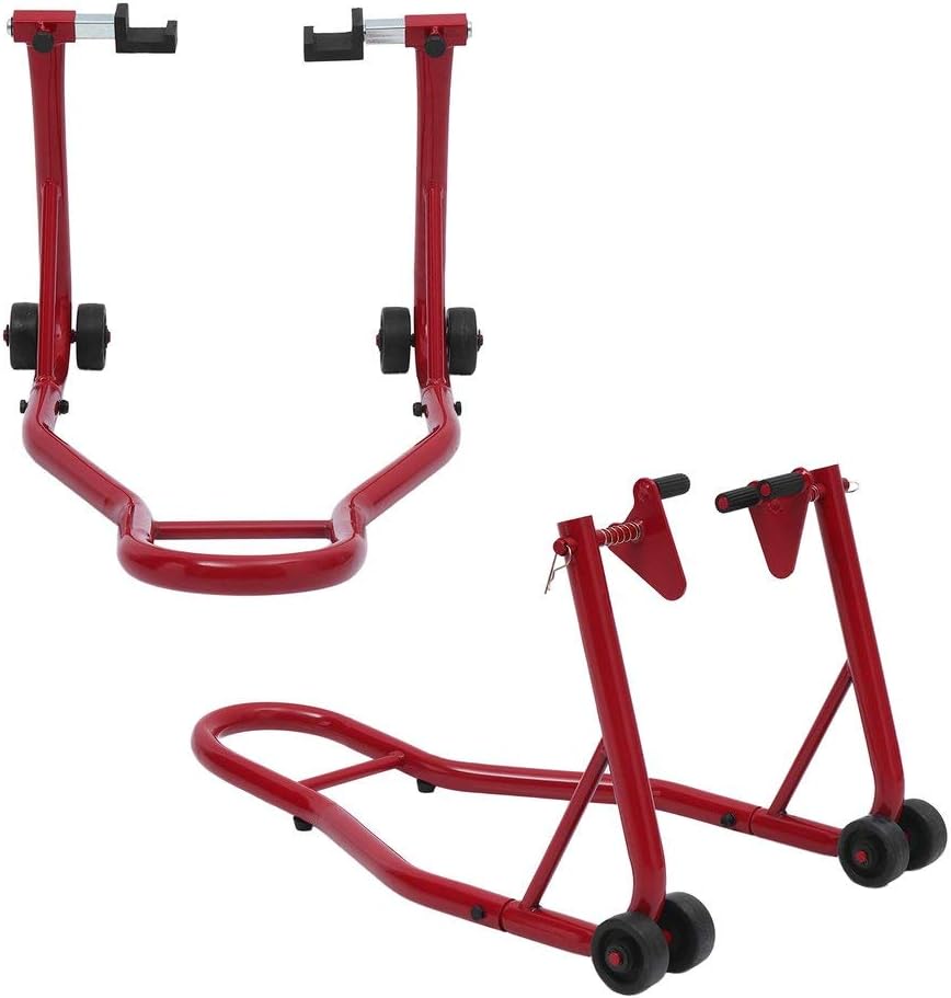 Tumdem Black/red Steel Full Set Of Motorcycle Rear And Front Wheel Stand Motorcycle Paddock Stand Set Holder