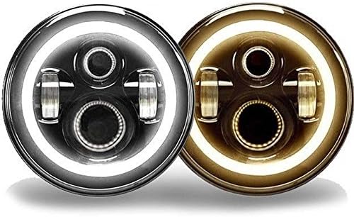 2PCS 7 inch LED Headlight Angel Eyes Halo Ring White High Low Beam DRL Amber Turn Signal Lights Off Road Headlamp Replacement for Cars
