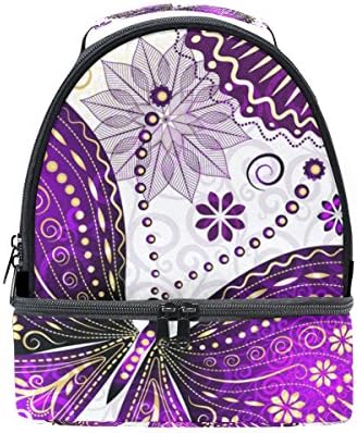 ALIREA Purple Violet Butterfly Lunch Bag Dual Deck Insulated Lunch Cooler Tote Bag Adjustable Strap Handle for Women Men Teens Boys Girls