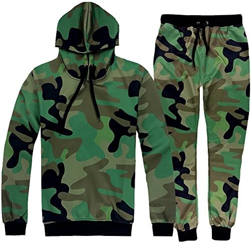 Leies Girl Fashion Unisex Network Expression camo Print Casual Hoodie/Joggers Pant Set Asian L
