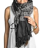Large Om Scarf Wrap Yoga 100% Soft Hand Printed Mantra Prayer Boho Bohemian Yoga Yellow White Black & Blue (Black)
