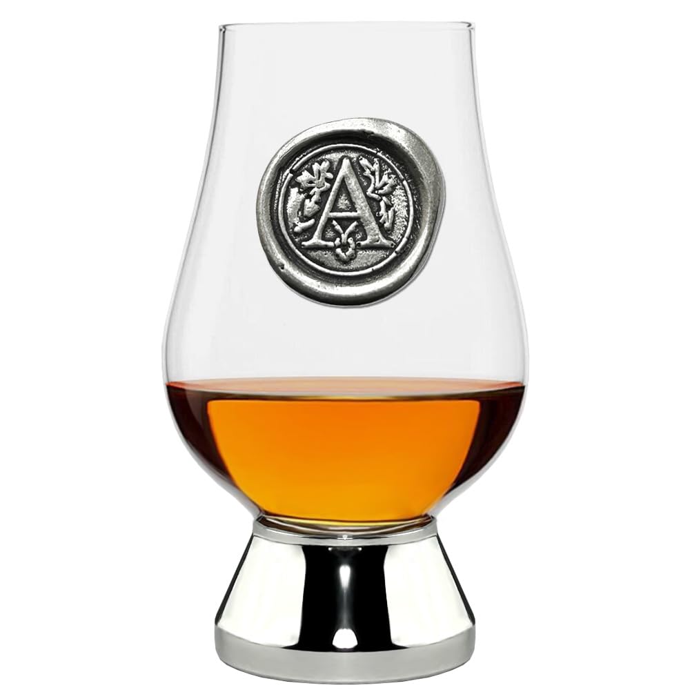 English Pewter Company Glencairn Personalised Whisky Glass with Monogram Initial - Unique Gifts for Men - with Your Choice of Initial 200ml [WGP201] (A)