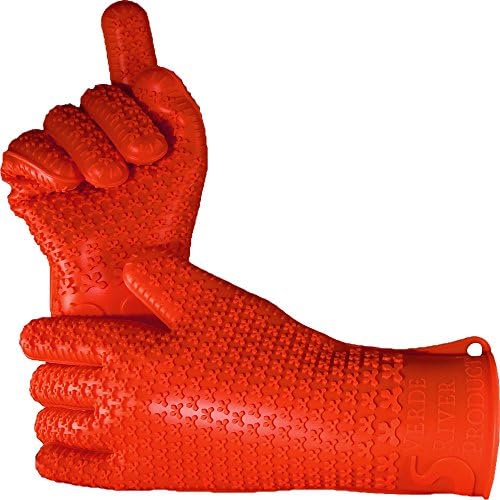 Verde River Products Silicone Heat Resistant BBQ Grilling Gloves - Insulated Kitchen - Oven – Grill – Baking - Smoker & Cooking - Waterproof Grip - Replace Potholder & Mitts Rust RED