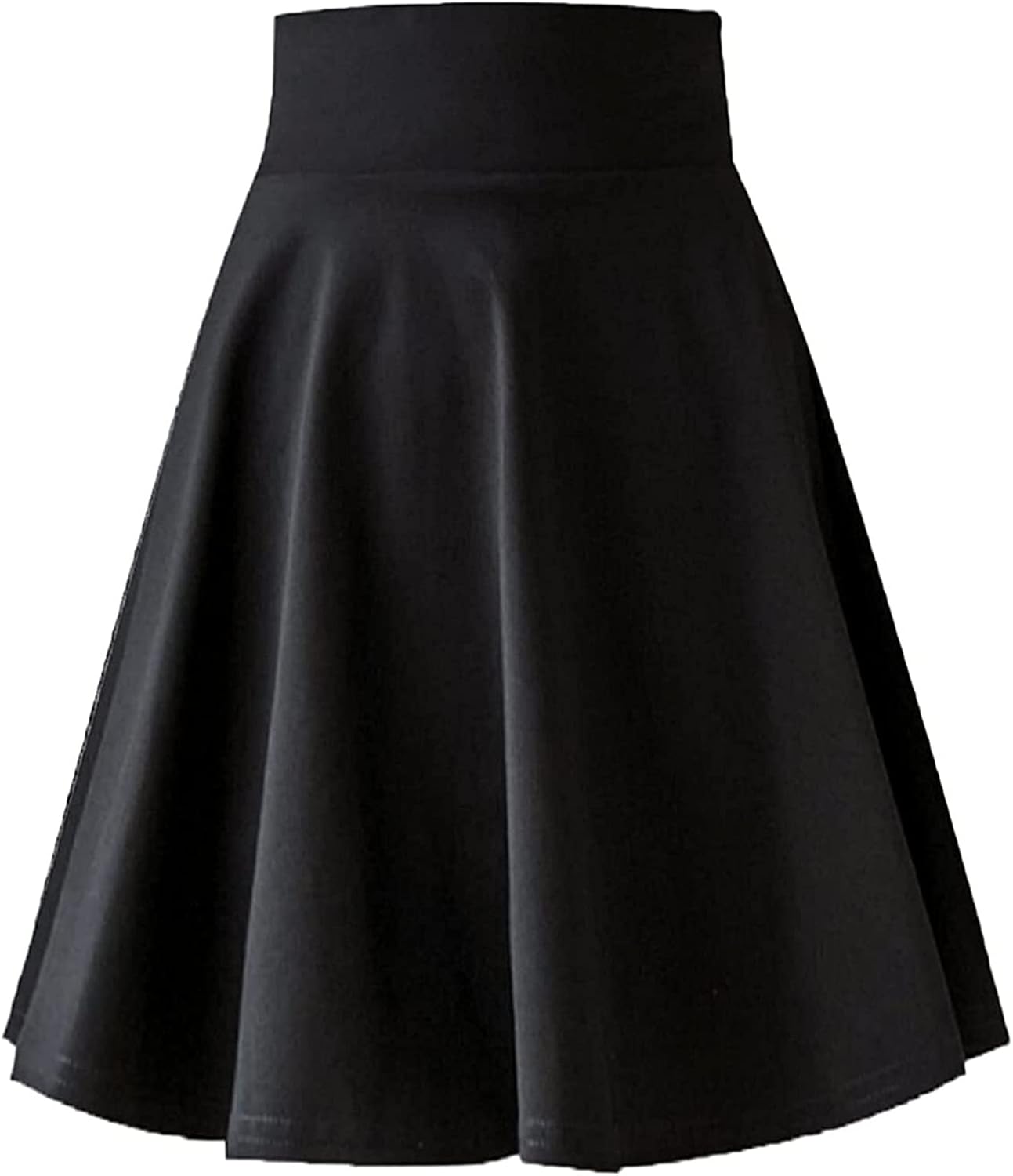 Women Black Pleated Knee Length Elastic High Waist Flared A Line Casual