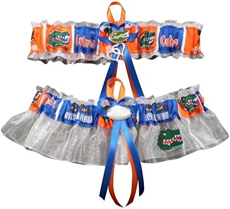 ITS15 University U of Florida "Gators" Logo Wedding Garter Set Double Heart Charms