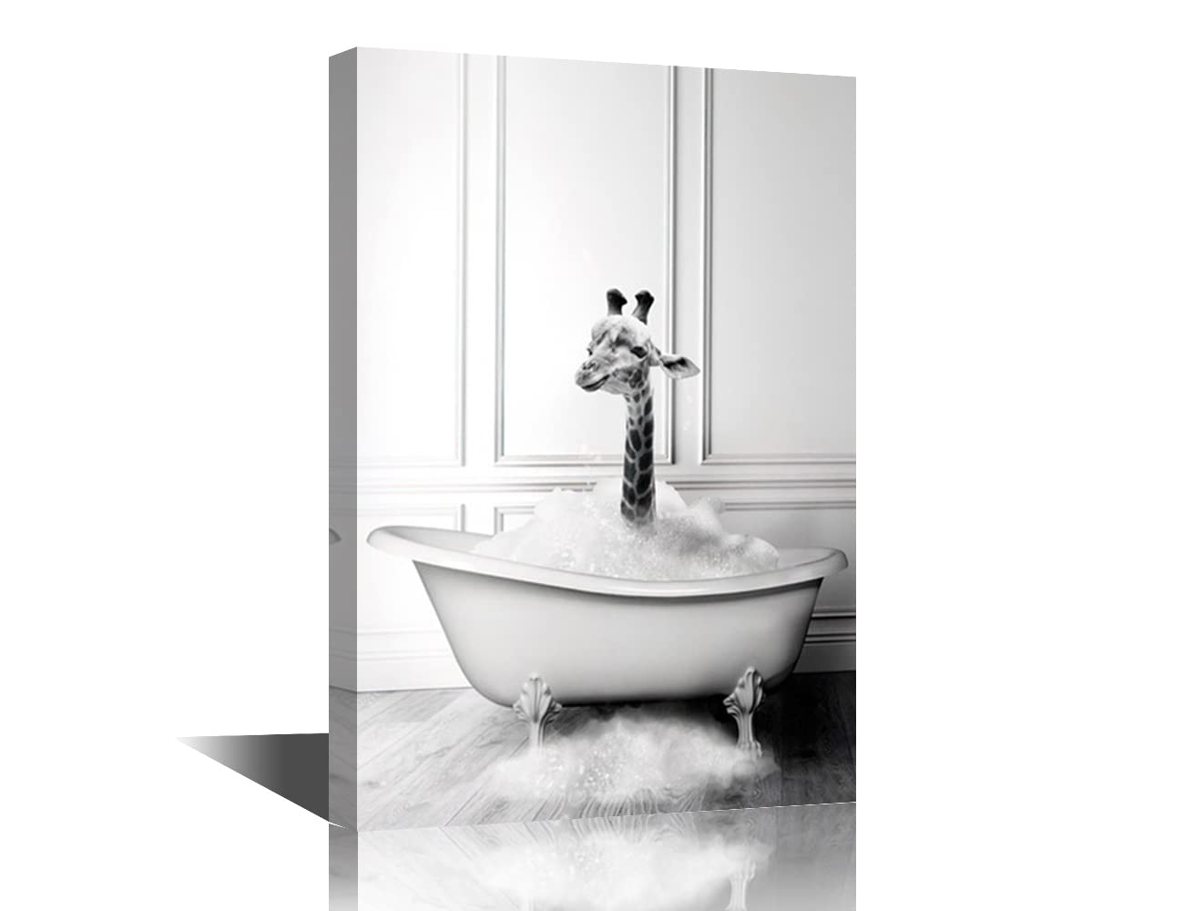 Funny Giraffe Poster Bathroom Decor Wall Art Decor Funny Giraffe Paintings Artwork Modern Home Decor Canvas Print for Home Living Room Dining Room Prints Stretched and Framed Ready to Hang - 24"Wx16"H