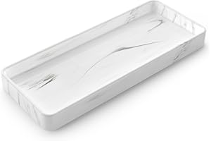 Gurygo 12" Ceramic Bathroom Vanity Tray for Kitchen Counter - Kitchen Soap Tray - Rectangular Vanity Tray for Bathroom - Porcelain Large Serving Tray - Countertop and Vanity Tray, (Marble, Set/1)