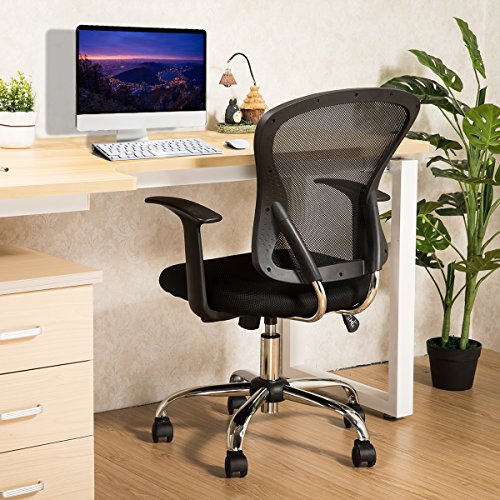 YAMASORO Office Mesh Task Chair Mid Back Swivel Computer Desk Chairs with Backrest,Armrest and Adjustable Seat Height for Home Office Conference Room (Black-7425)