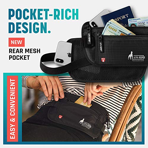 Alpha Keeper Money Belt for Travel Hidden Under Clothes – RFID Blocking Passport Holder & Slim Waist Wallet Pouch for Women & Men, Anti-Theft Travel Accessories