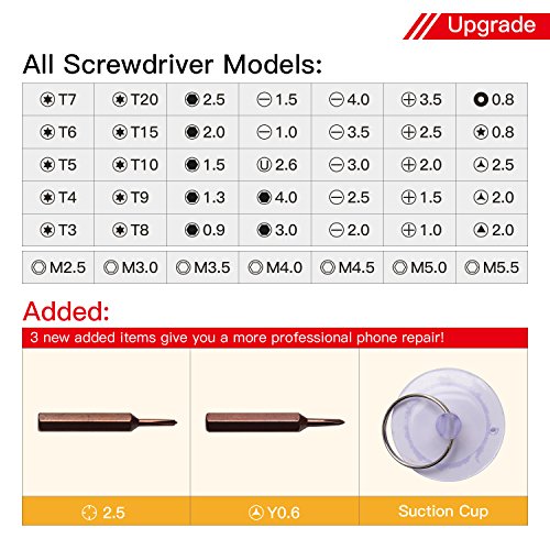 45 in 1 Precision Screwdriver Toolkit-JACKYLED Mini Compact Disassembly Repair Bits with Handle Tweezer Extension Bar Suction Cup for Laptop Computer Phone iPhone6s/7/7p/8/8p Electronic Products