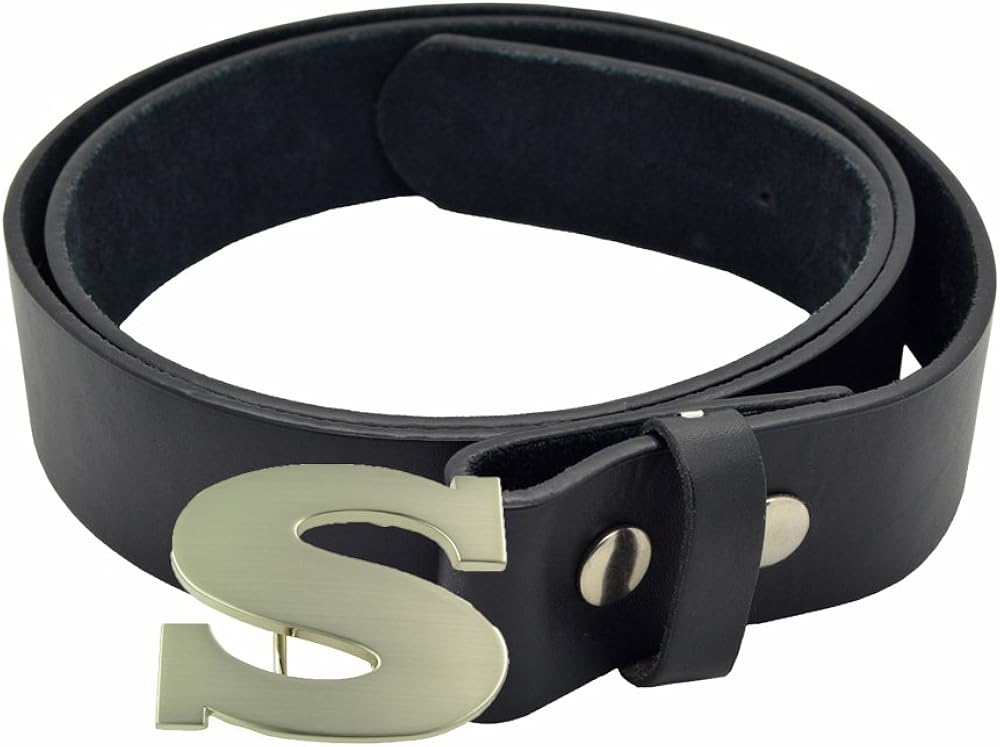 Leather Black Genuine & Buckle Initial S Steel Stainless