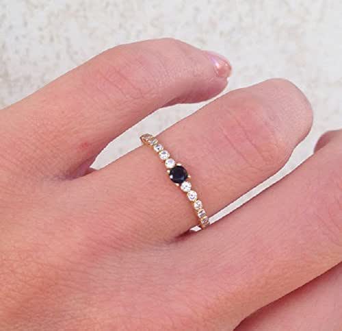 Amazon Com Black Onyx Ring Clear Quartz Ring Tiny Ring Stack Ring Bezel Set Crystals Ring Half Eternity Ring Handmade