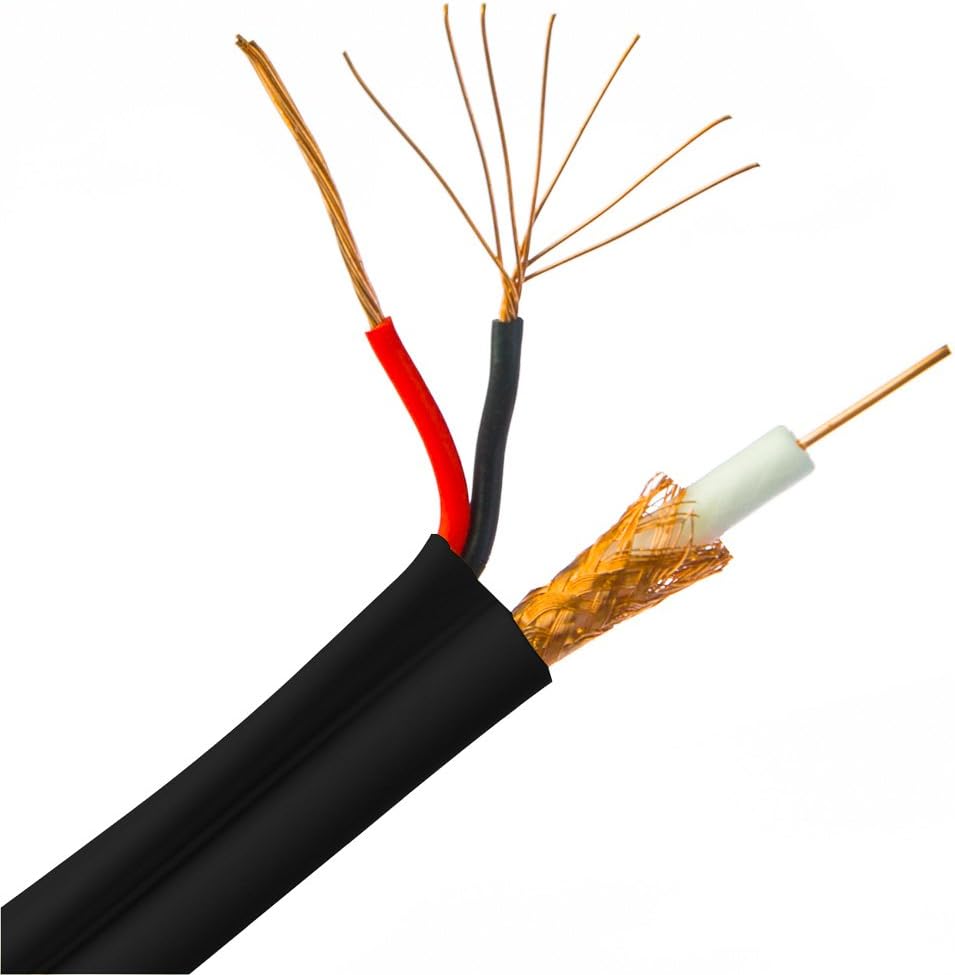 Bulk RG6 Siamese Coaxial/Power Cable, Black, Solid Core (Copper), 95