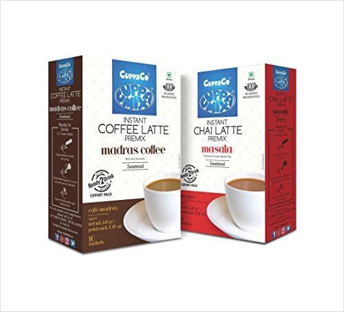 Cuppa Mix Instant Latte Masala Tea and Mardas Coffee Sweetened, 10 Count (2 Pack)