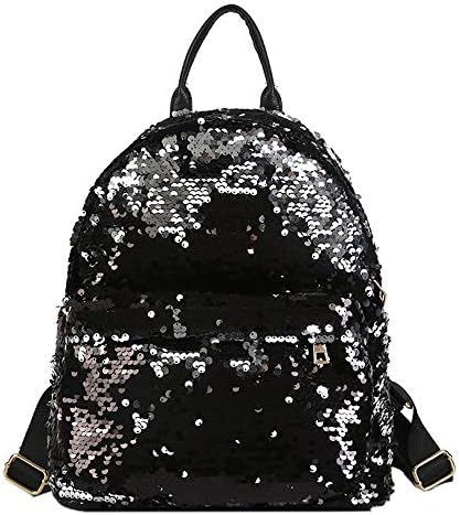Blansdi Reversible Sequin School Backpack Glitter Magic Sequins School Bag Bling Casual Shoulder Bag for Women Girls Teens Black