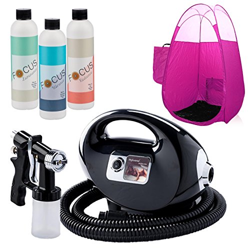 Black Fascination FX Spray Tanning Kit with Tan Solution and Pink Tent