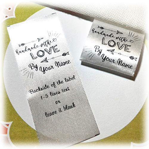100 pcs Arrow Handmade with Love Design Business Custom Text Logo Personalized Sewing Hanging Satin Ribbon Clothing Labels Folding Name tag Washable wash Care Handmade Label - Thumbnail 4