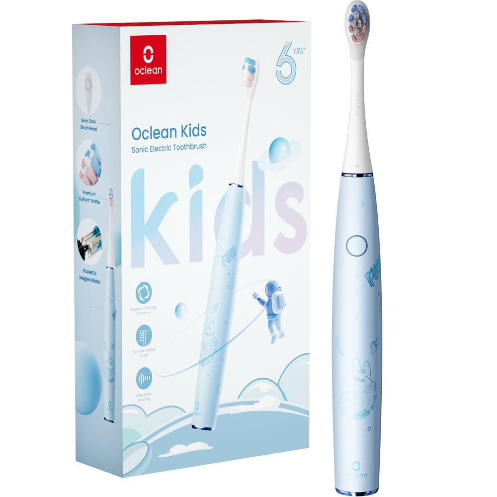 Oclean Kids Electric Toothbrush Rechargeable, Soft Child Friendly Bristles, Ultra Quiet Brushing, 2 Min Smart Timer, IPX7 Waterproof，for Ages 6+ (Blue)