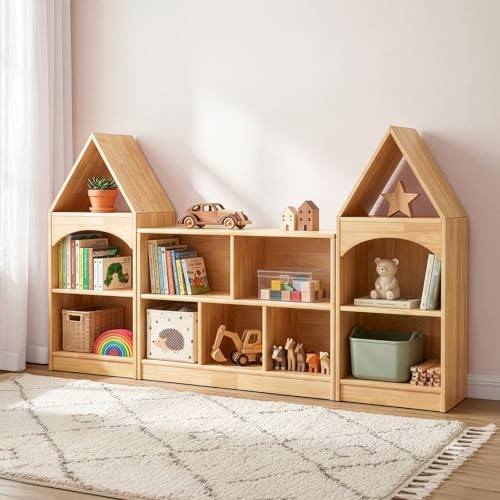 OOOK Solid Wood Storage Unit Toy Storage Unit for Children's Bedroom Playroom (Rubber Wood)