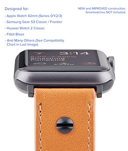 [Upgraded] Truffol 22mm Genuine Leather Band for Apple Watch 42mm, Samsung Gear S3 Frontier & Classic, Huawei Watch 2 Classic - Quick Release Strap Wristband (Cognac Brown / Black Buckle) - Thumbnail 7