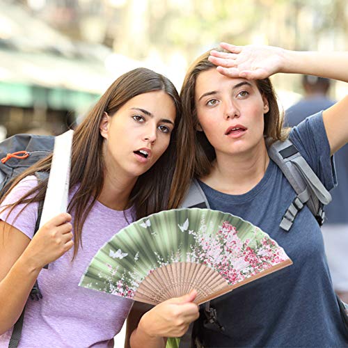 Johouse 4PCS Floral Folding Hand Fan Vintage Handheld Silk Folding Fan with Different Patterns Folding Fan for Wedding Dancing Party