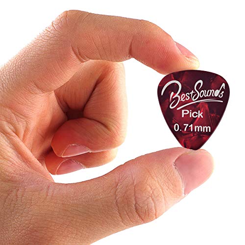 BestSounds Assorted Celluloid Guitar Picks - Unique Guitar Gift For Bass, Electric & Acoustic Guitars (Medium Sized (0.71mm), 100 Pack)