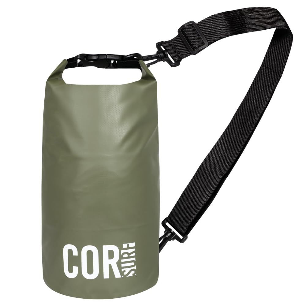 COR Surf Floating Waterproof Dry Bag Roll Top Sack Keeps Gear Dry for Kayaking, Rafting, Boating, Swimming, Camping, Hiking, Beach, Fishing (Army Green, 15L)