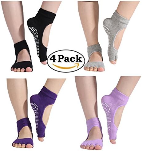 iEase Yoga Socks,Women's Non Slip Anti-Skid Pilate Ballet Barre Grip Cotton Toe Socks
