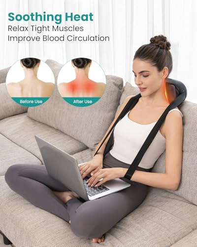 Nekteck Masajeador de cuello inalámbrico, masajeador Shiatsu de cuello y espalda con calor, almohada de masaje de tejido profundo 6D para aliviar el dolor de cuello y hombros, regalo ideal para hombres y mujeres.