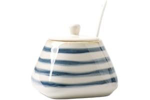 CHOOLD Vintage Hand-Painted Ceramic Spice Jar with Lid Spoon Seasoning Box Condiment Pots Spice Racks for Kitchen Restaurant Housewarming Gift