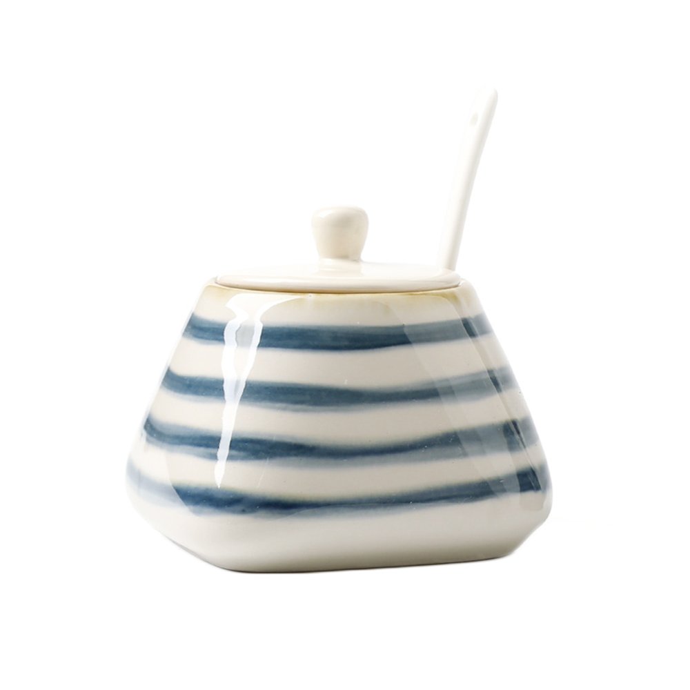 CHOOLD Vintage Hand-Painted Ceramic Spice Jar with Lid Spoon Seasoning Box Condiment Pots Spice Racks for Kitchen Restaurant Housewarming Gift