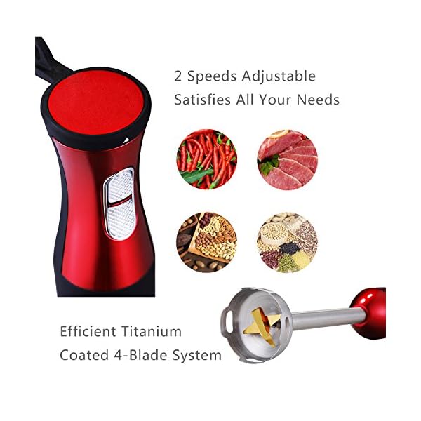 Hand Blender 3 in 1 LINKChef Hand Blender 500W, 500ml Food Processor, 800ml Beaker, Whisk, Robust Titanium Coating…